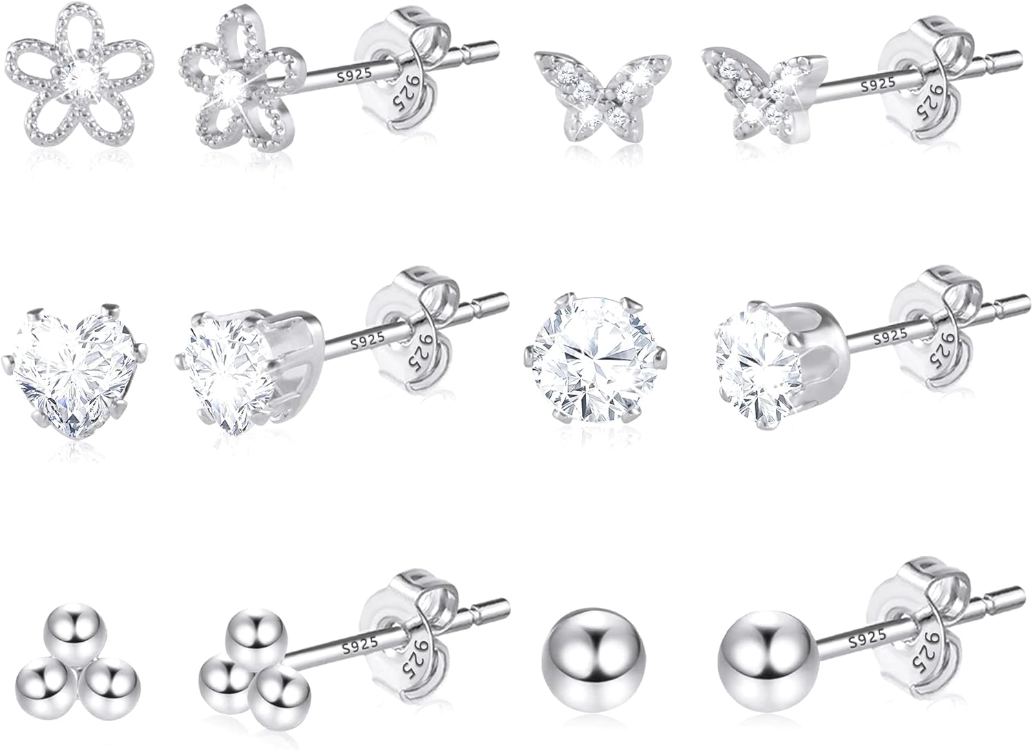 KISSPAT 6 Pairs Small Gold Stud Earrings Set for Women Hypoallergenic Sterling Silver post Tiny Stud Earrings Multiple Pack