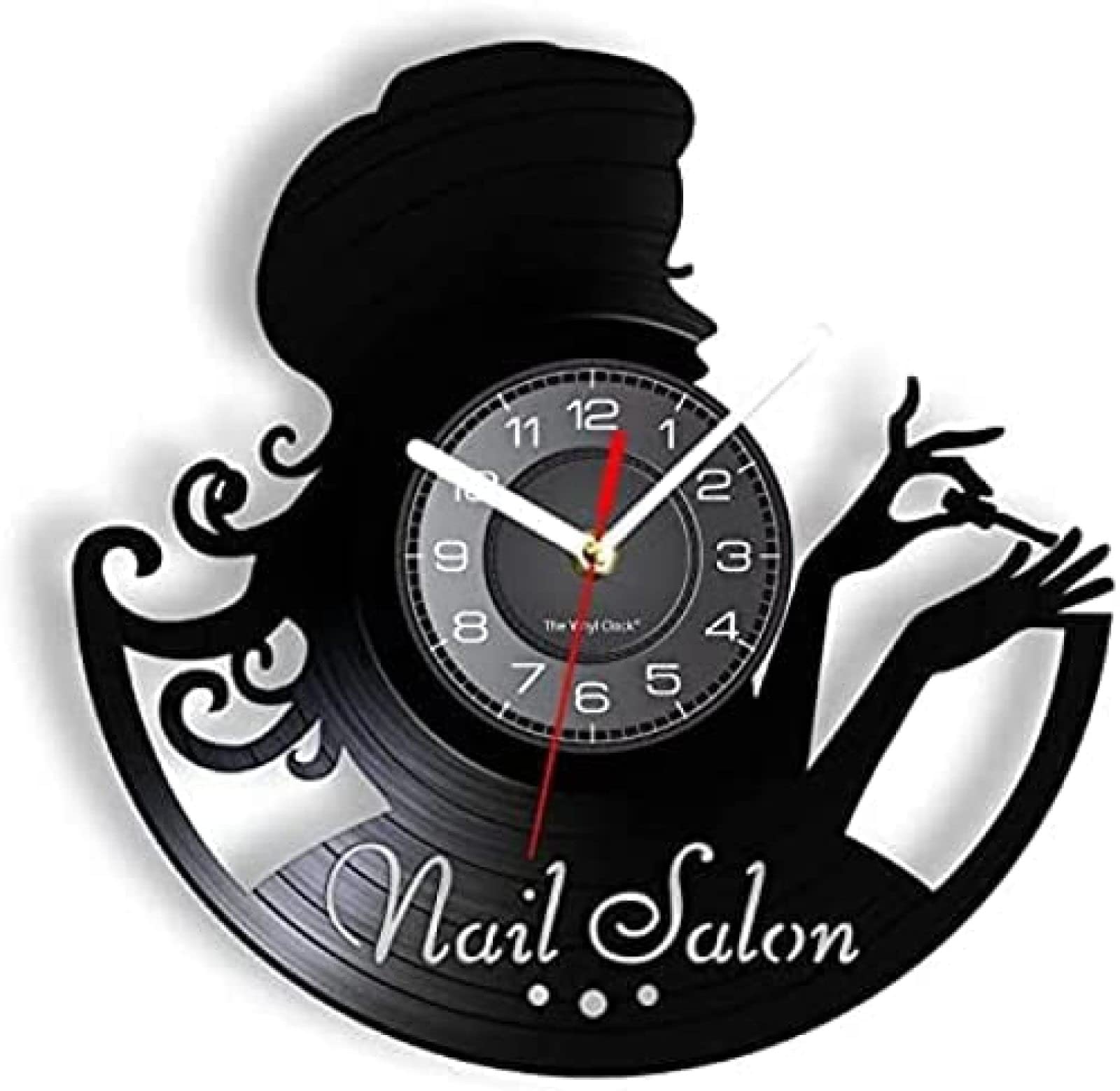 Horloge murale vinyle manucure haut de gamme au design rétro ciselé pour salon de beauté exclusif