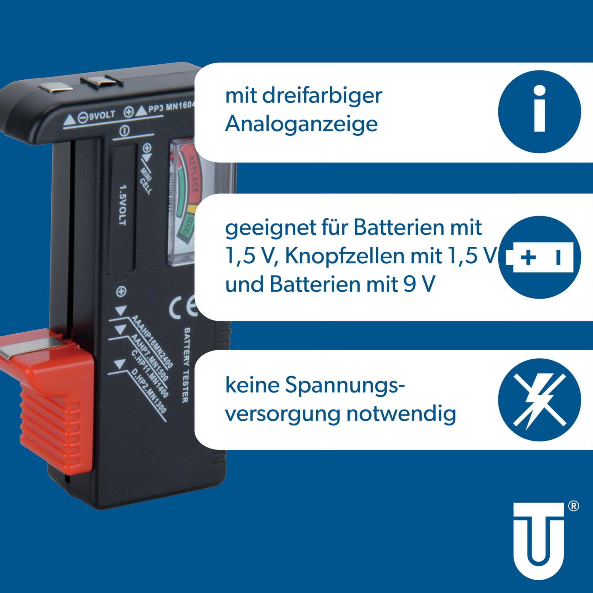 Unitec Tester universale per batterie 1,5 V/9 V