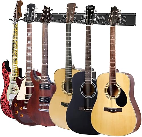 Guitar Wall Mount with 6 Adjustable Guitar Hangers, 48" Extra Thick Alloy Steel Guitar Hanger Wall Mount, for Electric Acoustic Guitars, Bass,