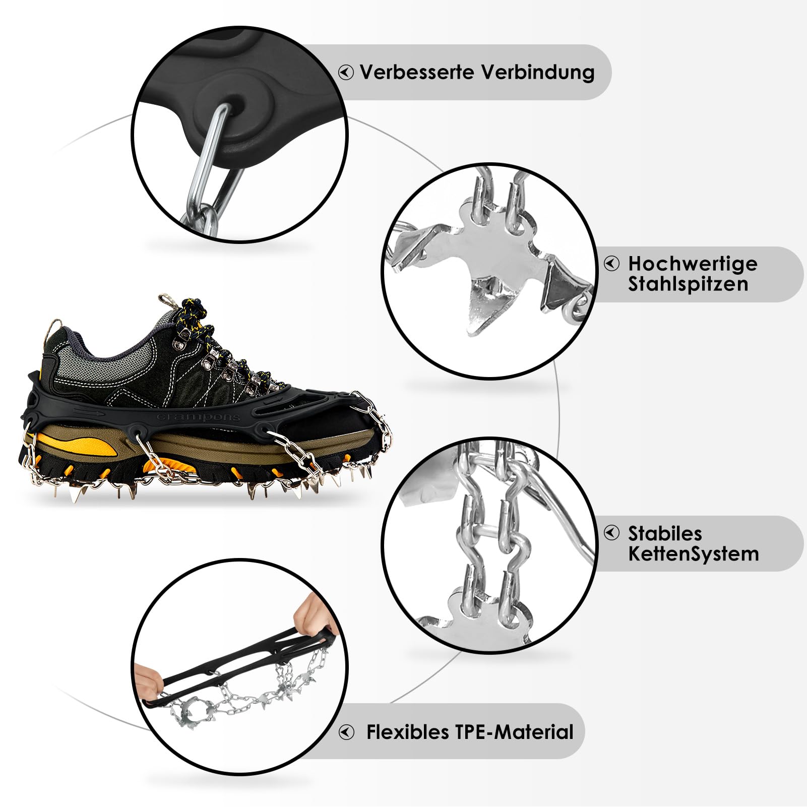 Crampons Ice Cleats Traction Snow Grips for Boots Shoes Women Men Anti Slip 19 Stainless Steel Spikes Safe Protect for Hiking Fishing Walking Climbing Mountaineering (Black,M)