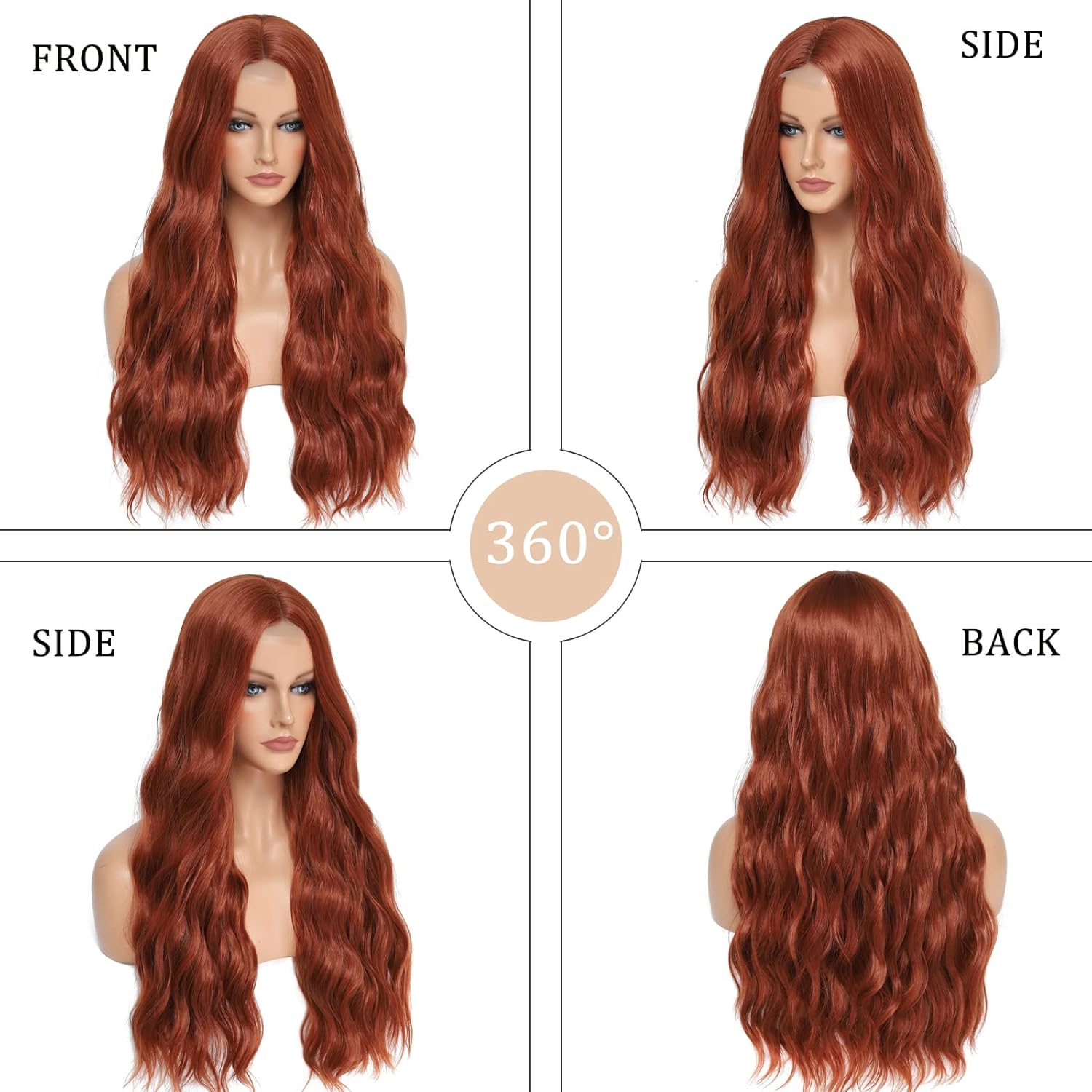long auburn wavy wigs for women middle part copper red wig 26 inch natural curly synthetic wig heat resistant fiber wigs for daily party use