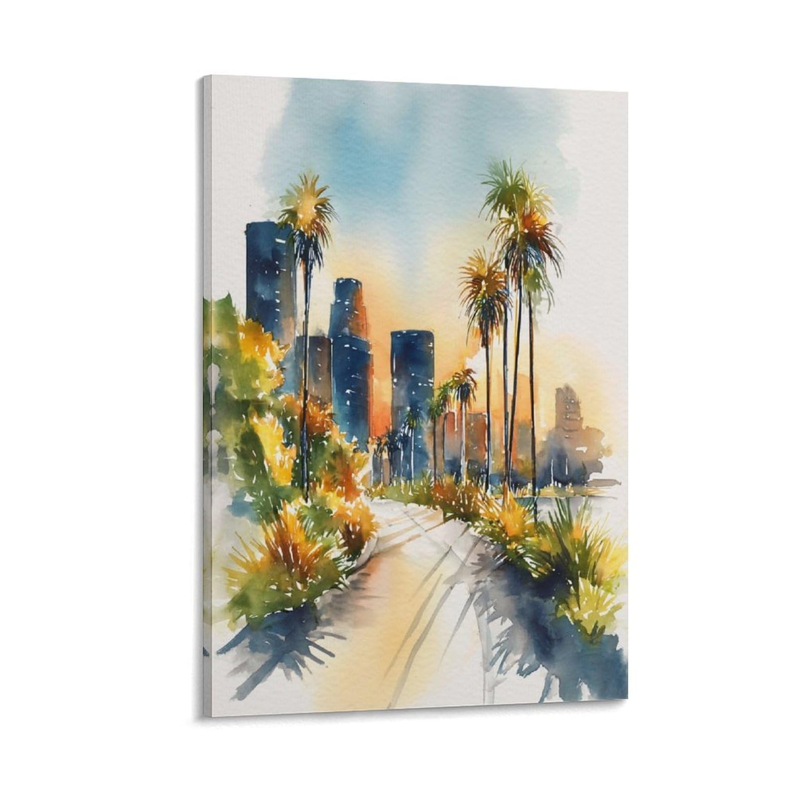 XWYMXZ Los Angeles Watercolor California 20x30inch(50x75cm) Vintage Travel Poster Watercolor Canvas Art