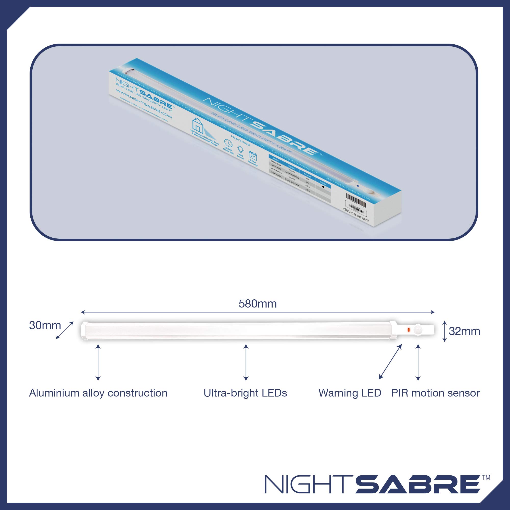 Luz de seguridad LED de bajo perfil con sensor de movimiento - blanco