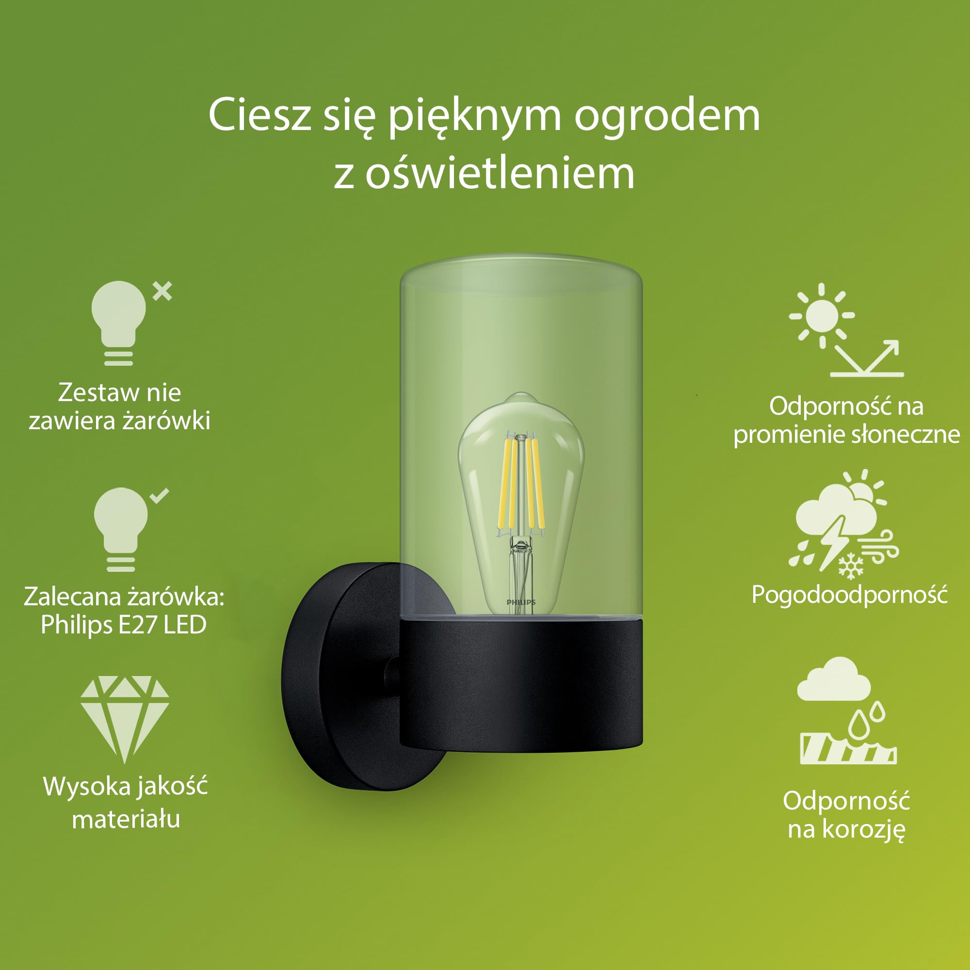 Philips Kinkiet Zewnętrzny Philips Flareon, Okrągły, bez Żarówki, Czarny, maks. 25 W, Ip44 Pogodoodporność