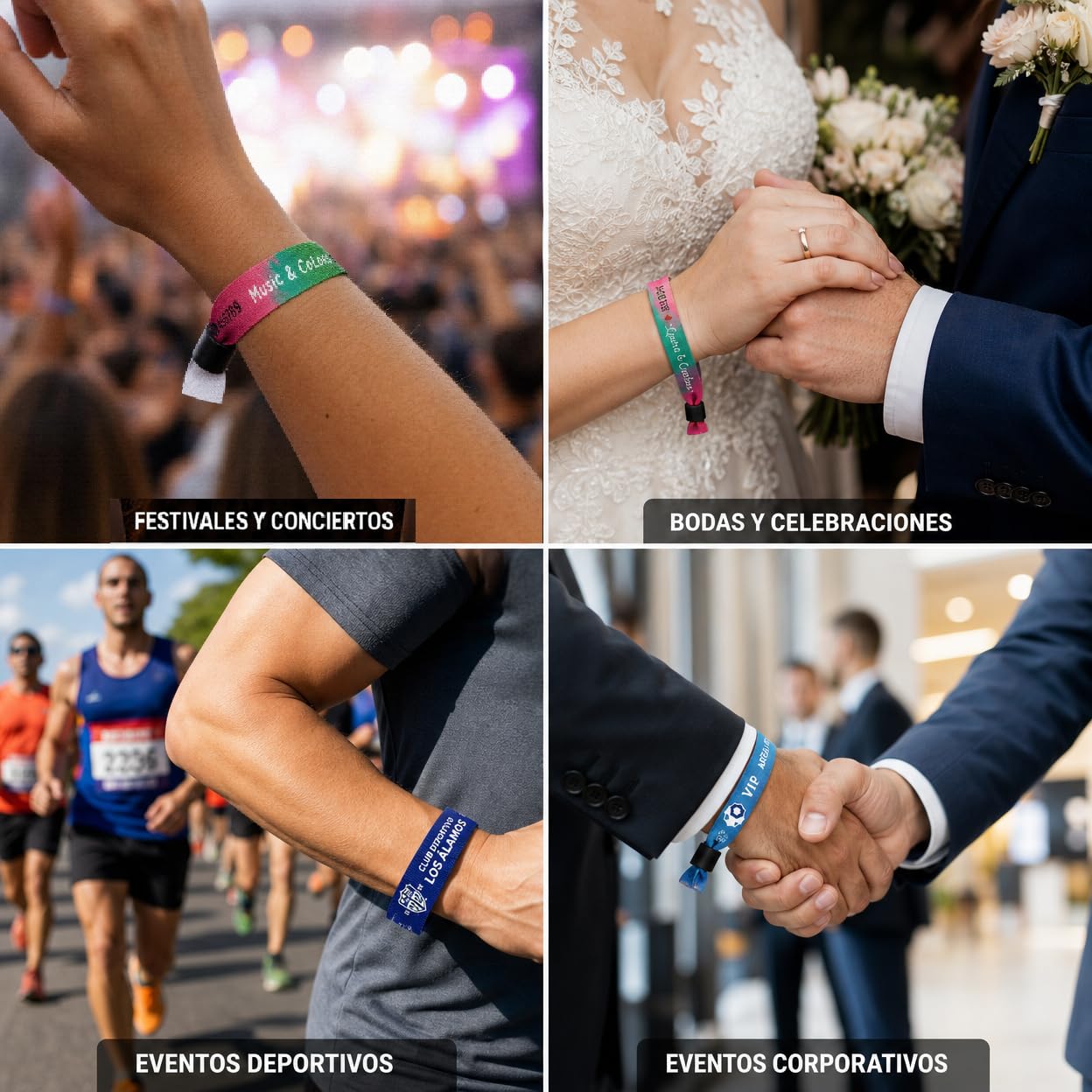 Pulseras Personalizadas de Tela para Eventos, Festivales, Fiestas, Identificación VIP - Fabricación Española