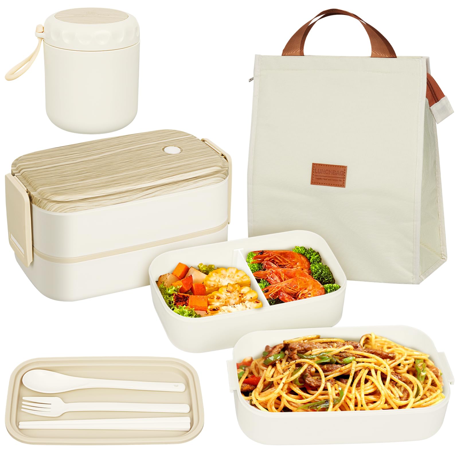 Sponsored Ad – 2 Tier Bento Lunch Box with Lunch Bag, Soup Contaniner, Cutlery, Bento Boxes with Adjustable Compartments, Lunch Boxes for Adults and Kids, Leakproof Container Lunchbox for Work and School