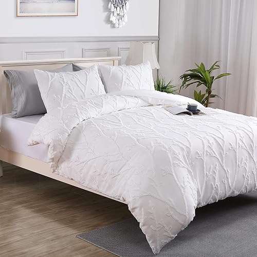 Miniatura 9 de CAROMIO Juego de funda de edredón capitoné tamaño Queen, 3 piezas con bordado capitoné Shabby Chic para todas las estaciones, gris, Queen, 90 x 90