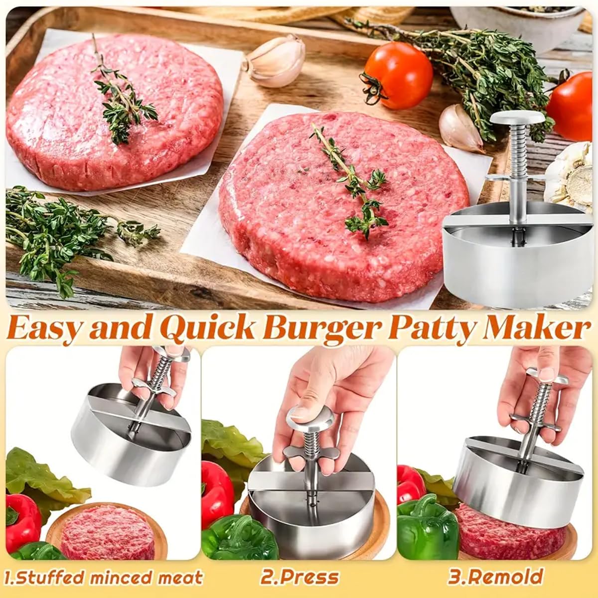 Stainless Steel Burger Press - Make Perfect Patties! -4 Stainless Steel Burger Press - Make Perfect Patties! -4