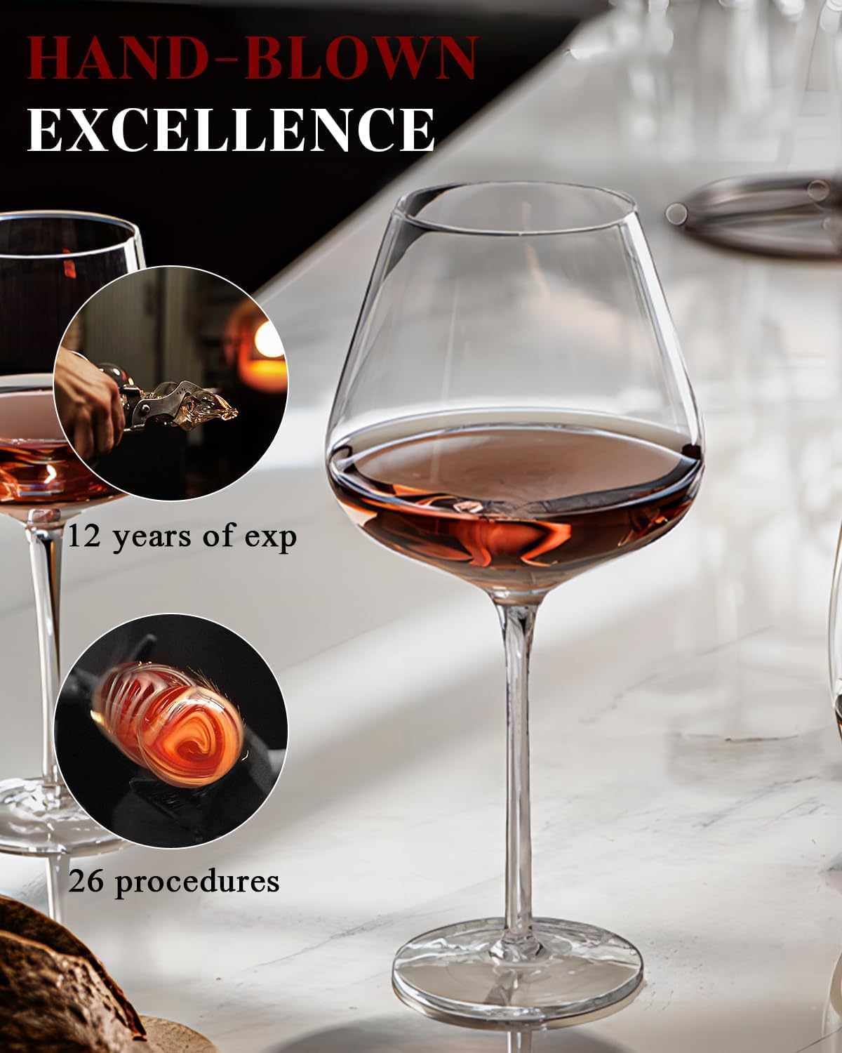 Juego de 4 copas de vino excelentes de 32 onzas y cuenco ancho de gran capacidad, copas de vino tinto transparentes y puro 100% cristal de seguridad, copas de vino blanco sopladas a mano