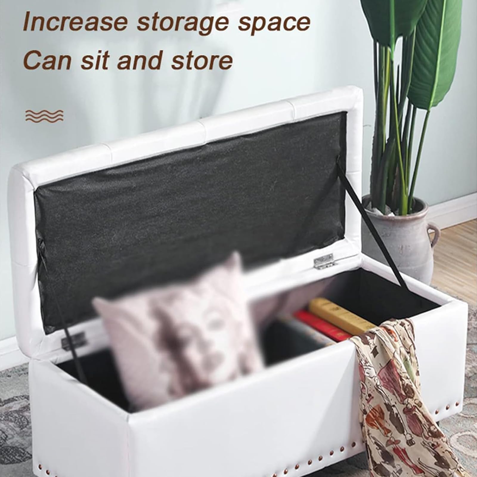 Puf Arcón Contenedor con Revestimiento De Piel Sintética, Reposapiés para Dormitorio, Banco, Taburete De Salón O Sofá con Estructura Y Patas De Madera,Rojo,80 * 40 * 45cm