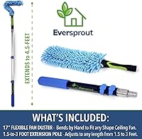 Vista 2 de EVERSPROUT Plumero de microfibra flexible de 3 pies para techo y ventilador, flexible para limpiar cualquier aspa, cabezal de cepillo extraíble
