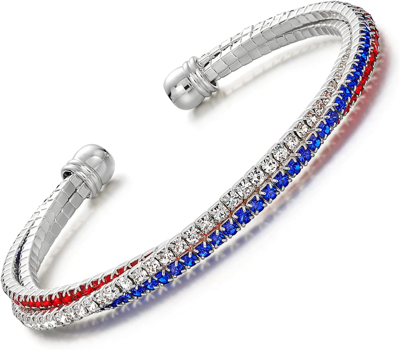 IDesign USA American Flag Bracelet for Women Mens Decorations Gifts Silver Plated Red Blue White Bracelet Patriotic 4th of July Independence Day Gift (rhinestone bracelet)