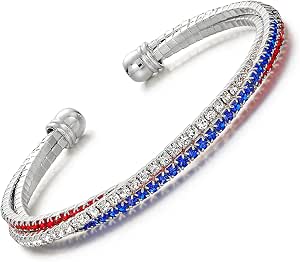 IDesign USA American Flag Bracelet - Red, White & Blue Rhinestone Patriotic Cuff