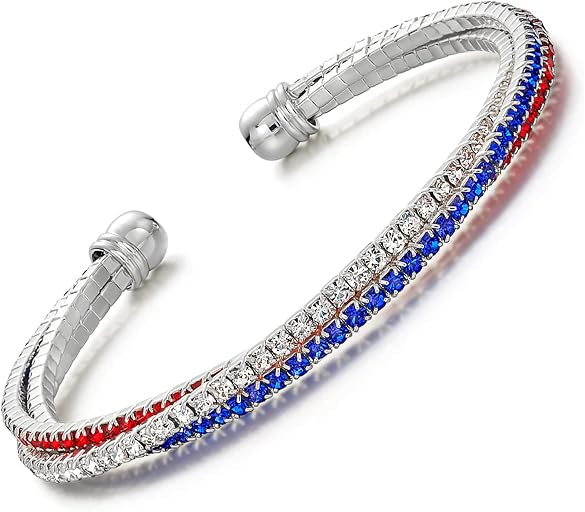 IDesign USA American Flag Bracelet Decorations Gift Red Blue White Bracelet Patriotic 4th of July Independence Day (usa rhinestone bracelet)