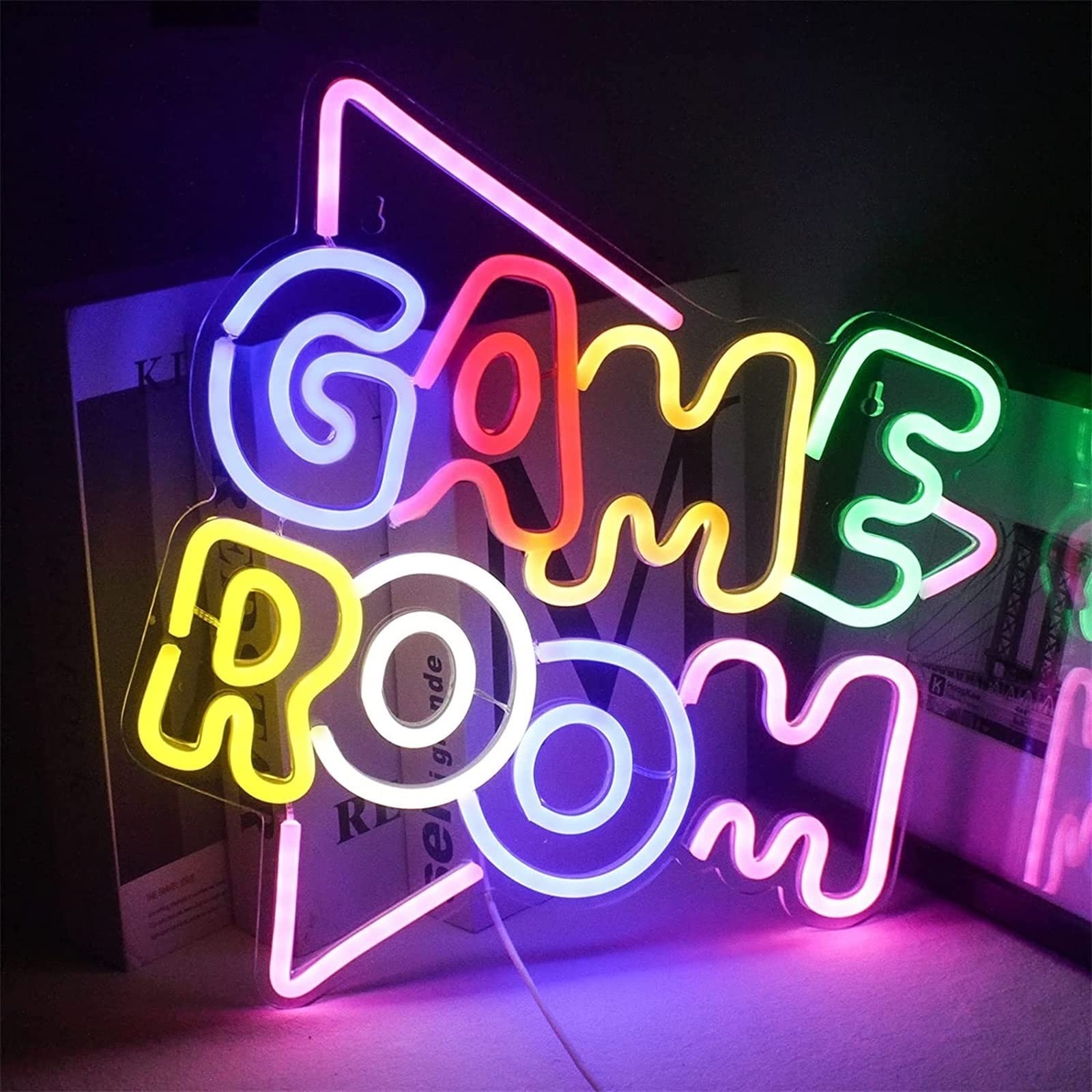 Letrero de neón LED Colorido Luz de Modelado LED Letrero de Letras Luminosas Panel de acrílico Luz Decorativa de neón, 35X33cm