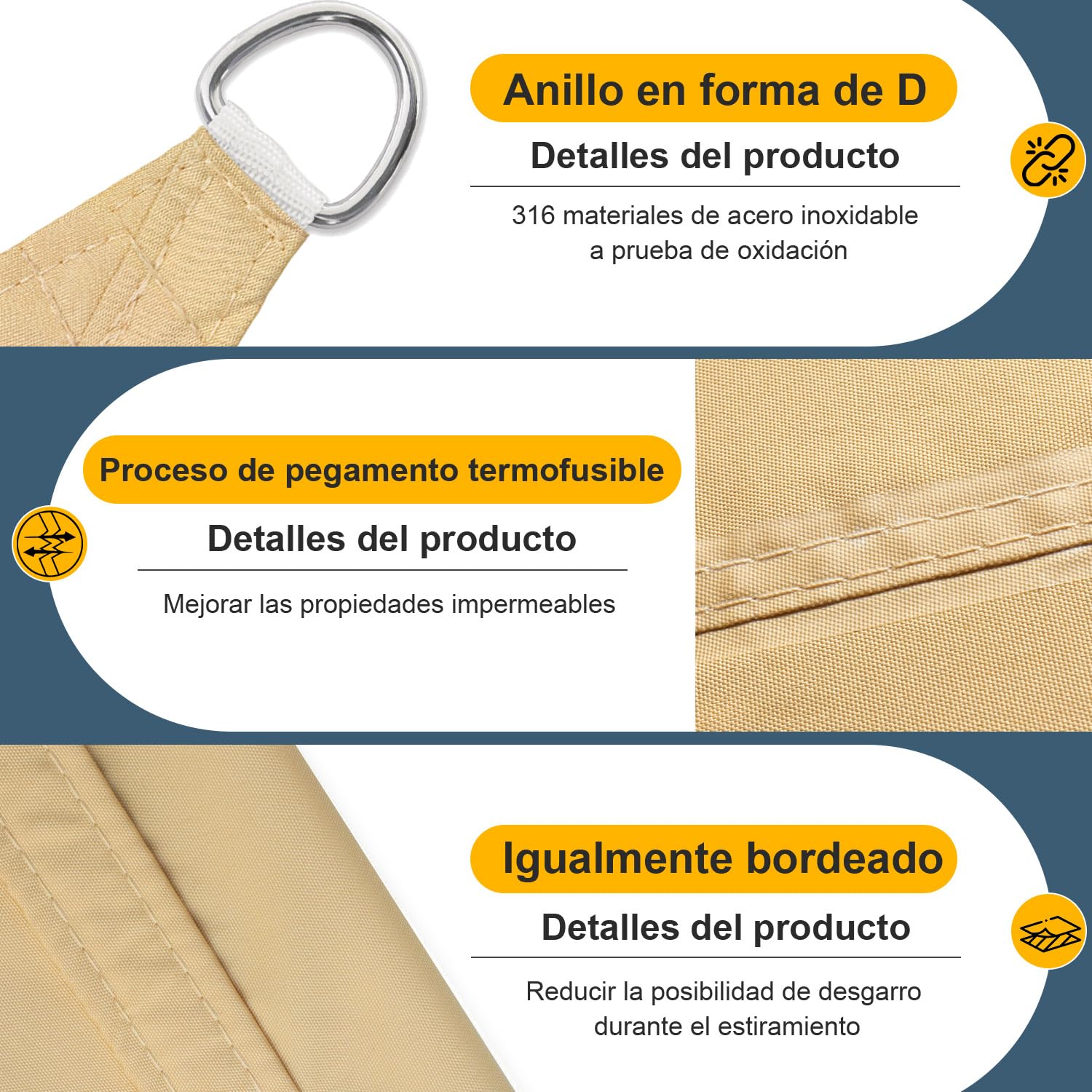 Cool Area Toldo Vela de Sombra Impermeable Rectangular 2.5x4m Protección UV PES Toldos para Patio Exterior Jardín Terraza-Arena — view 4