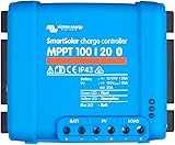 Victron SmartSolar MPPT 100/20 20A solar charge controller for solar panels up to 290W (12V) / 580W (24V) and up to 100V. With inbuilt Bluetooth for advanced system monitoring and programming.