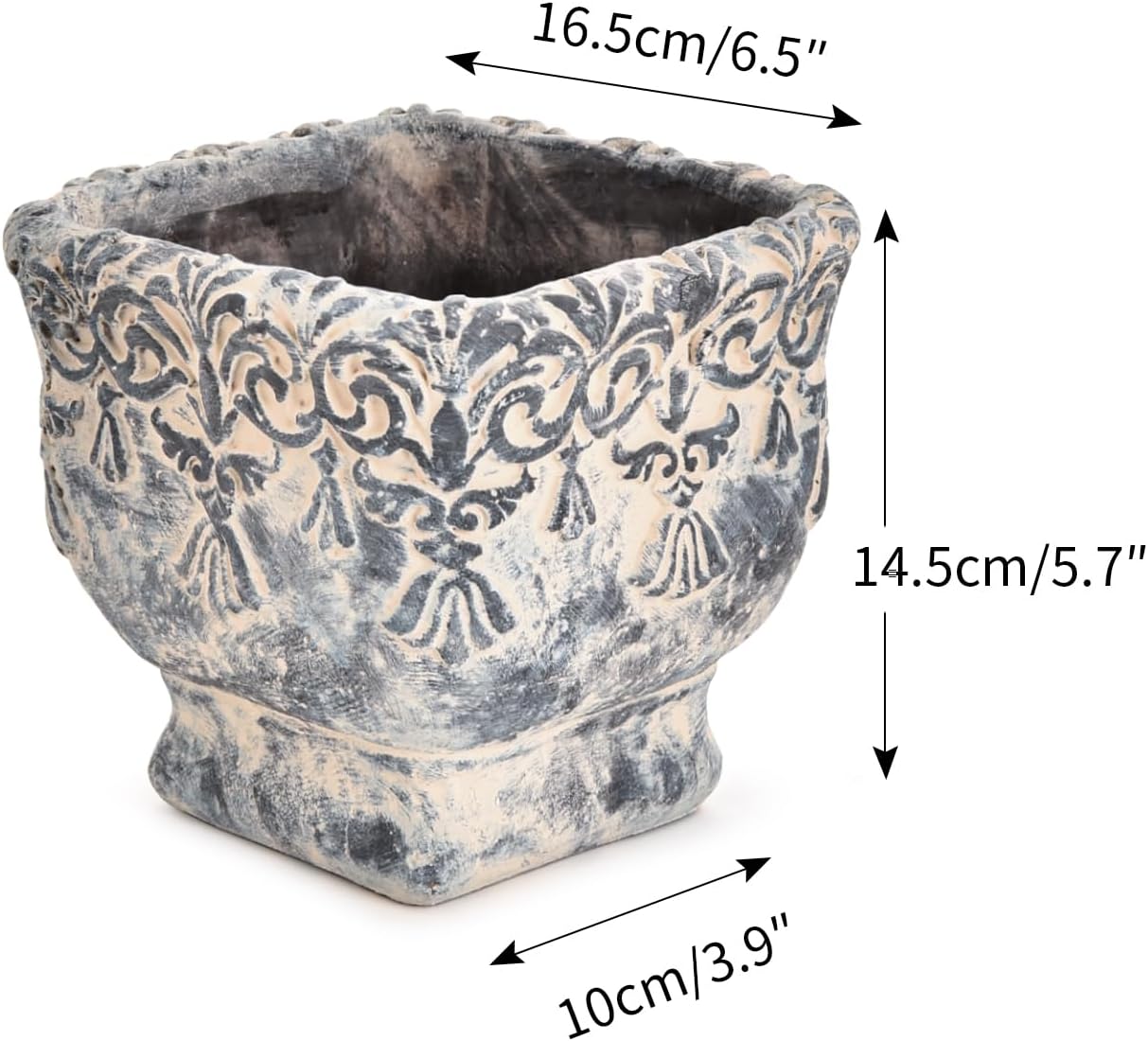 Sungmor 6.5 Inch Cement Plant Pot for Plants, Succulent Planter with Embossed Design, Vintage Concrete Flowerpots with Drainage Hole, Decorative Orchid Houseplant Pot Indoor Outdoor Plant Container