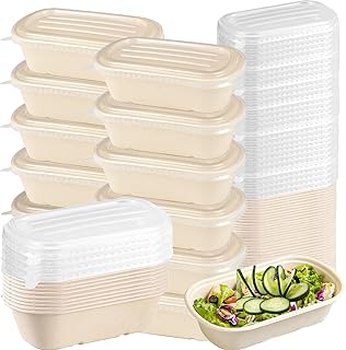50 Pack 23 oz Compostable Take Out Food Containers with PP Lid, Biodegra...