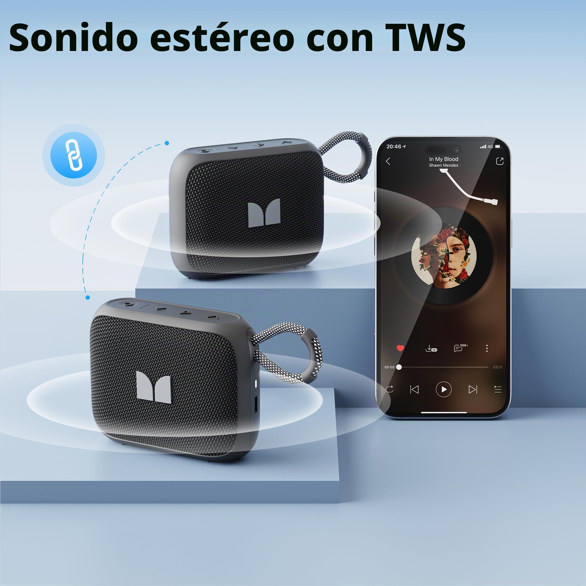Monster Altavoz Bluetooth MS-520, Portátil, IPX7 Resistente al Agua, 12 Horas de Batería, Bluetooth 6.0, TWS Estéreo, Micrófono Integrado, para Exteriores