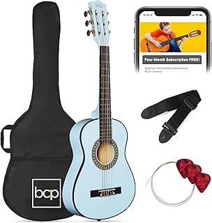 Best Choice Products Kit de iniciación de guitarra acústica para niños de 30 pulgadas con correa, funda, cuerdas, color azul claro