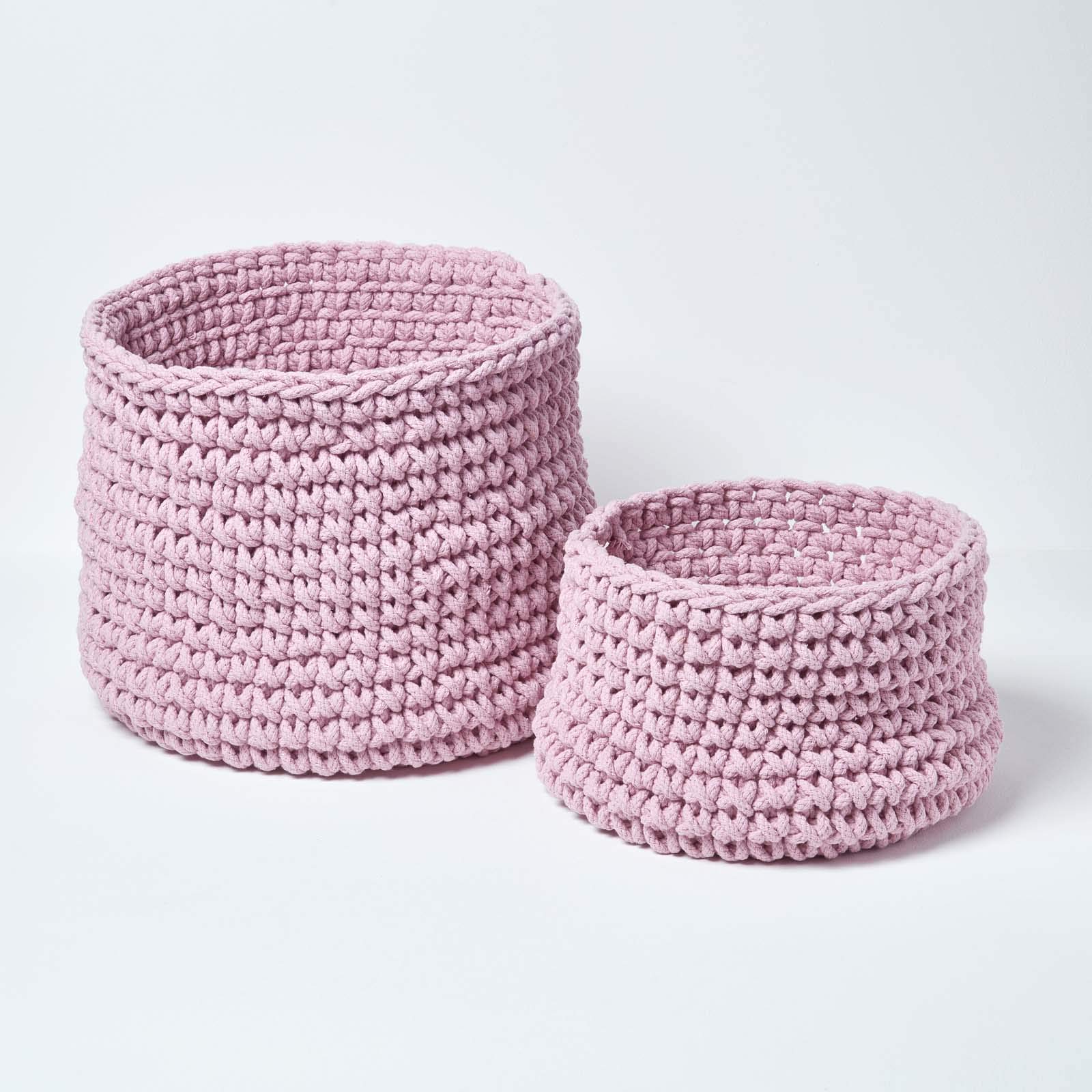HOMESCAPES Petit Panier de rangement rond tressé en tricot Rose pastel 100% coton - 37 x 21 cm