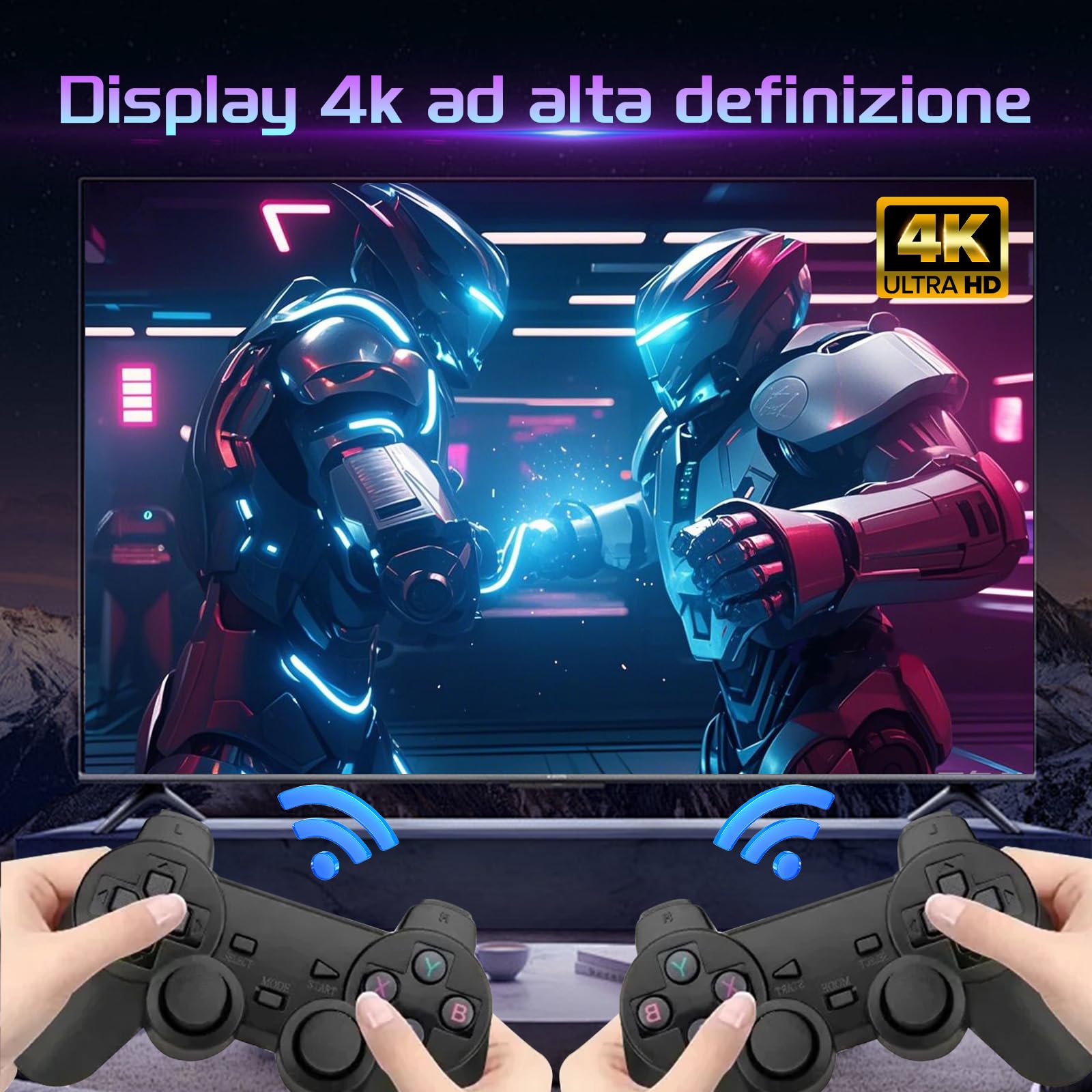 X2 PLUS Console di gioco retrò con uscita 4K HD,oltre 50000 giochi integrati, oltre 40 simulatori,processore quad-core S905L, videogiochi plug and play con 2 controller wireless,TV/computer, 128 GB