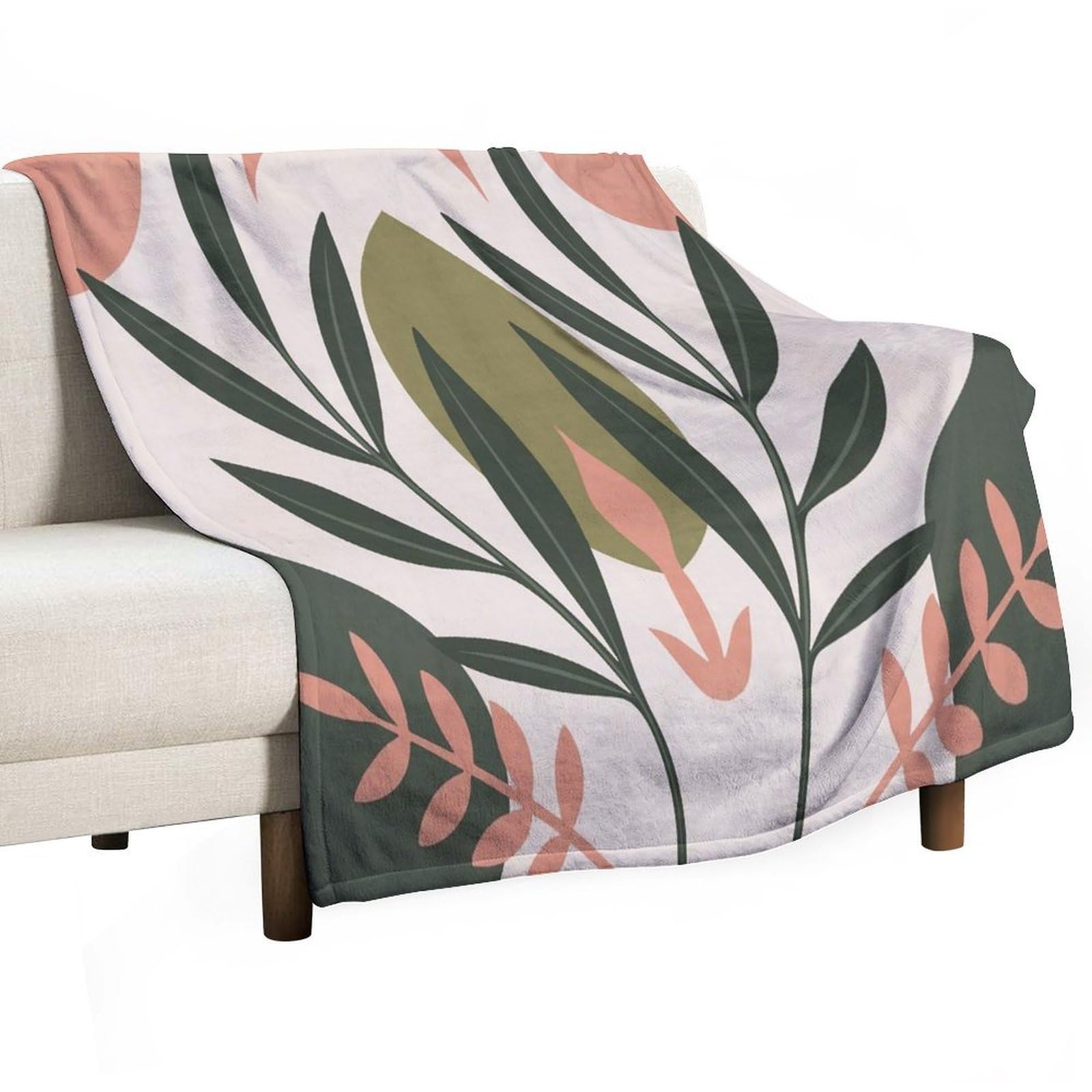 Mid Century Boho Blanket Aesthetic Abstract Modern Bohemian Arch Leaves for Bed Sofa Super Soft Cozy Shaggy Blanket for Trave and Camping 50"x60"