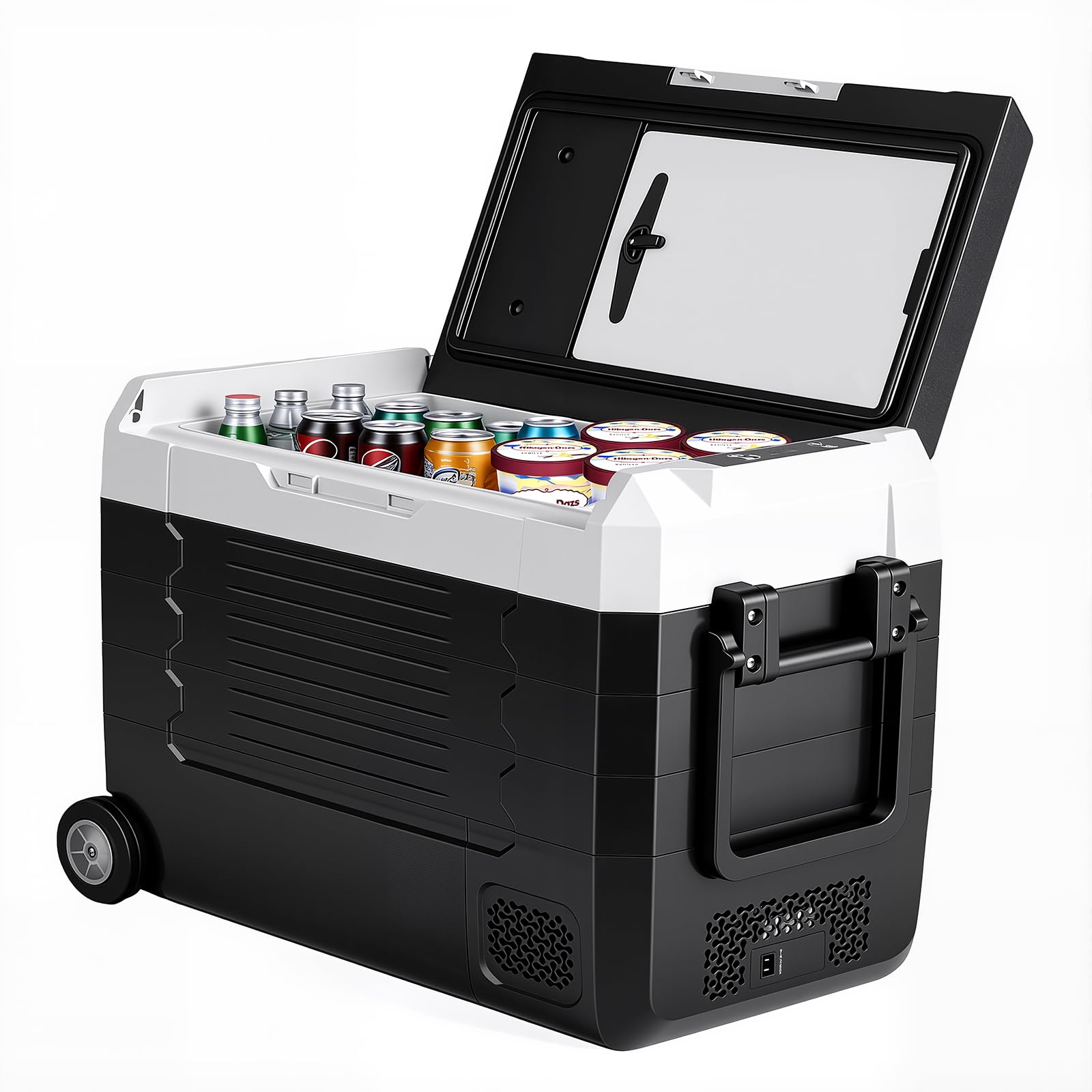 OLIXIS Portable Car Refrigerator, 53QT Dual-Zone Electric Cooler for Vehicles with Wheels &amp; Cutting Board, -4℉-68℉ Freezer Smart Control via Bluetooth, Battery Protection, 12/24V DC &amp; 100-240V AC