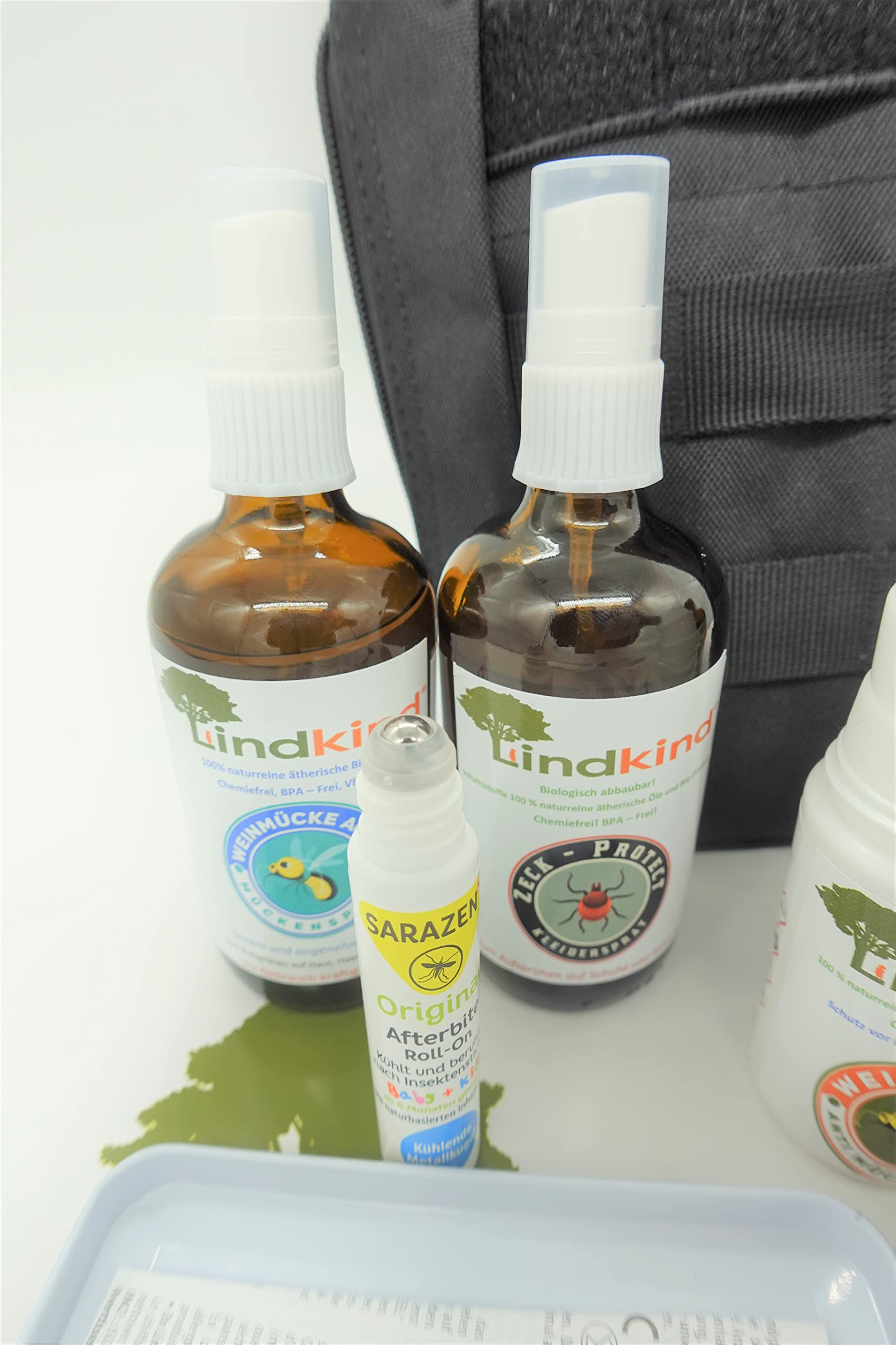 Set Mückenspray u. Zeckenspray aus Bio - Produkten + Zeckenzange Afterbite nach dem Stich Stift