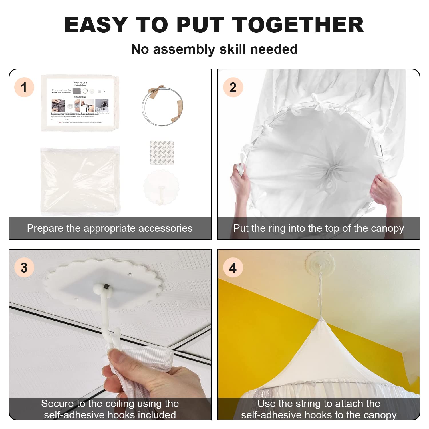 Betthimmel, Baldachin für Kinderzimmer Babybett Baldachin mit Lace Spitze Himmelbett Vorhänge für Babynest Moskitonetz Princess Bed Canopy