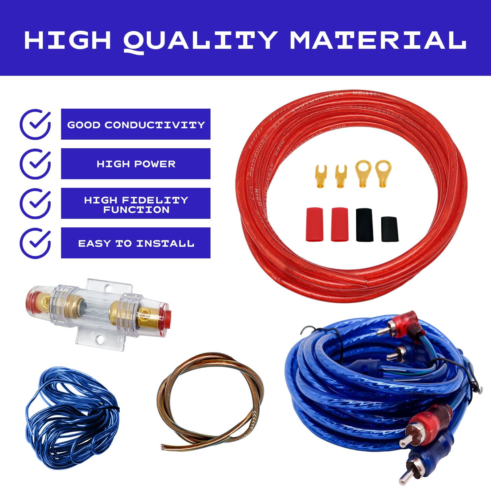 Cable Ampli Voiture, Car Audio Subwoofer Wire, Câble Fusible Costume, 10GA Câblage d'Ampli avec Kit, Amplificateur Cable, 4.5 Meter Kits de Fils de Caisson, Automotive audio Wiring Kit