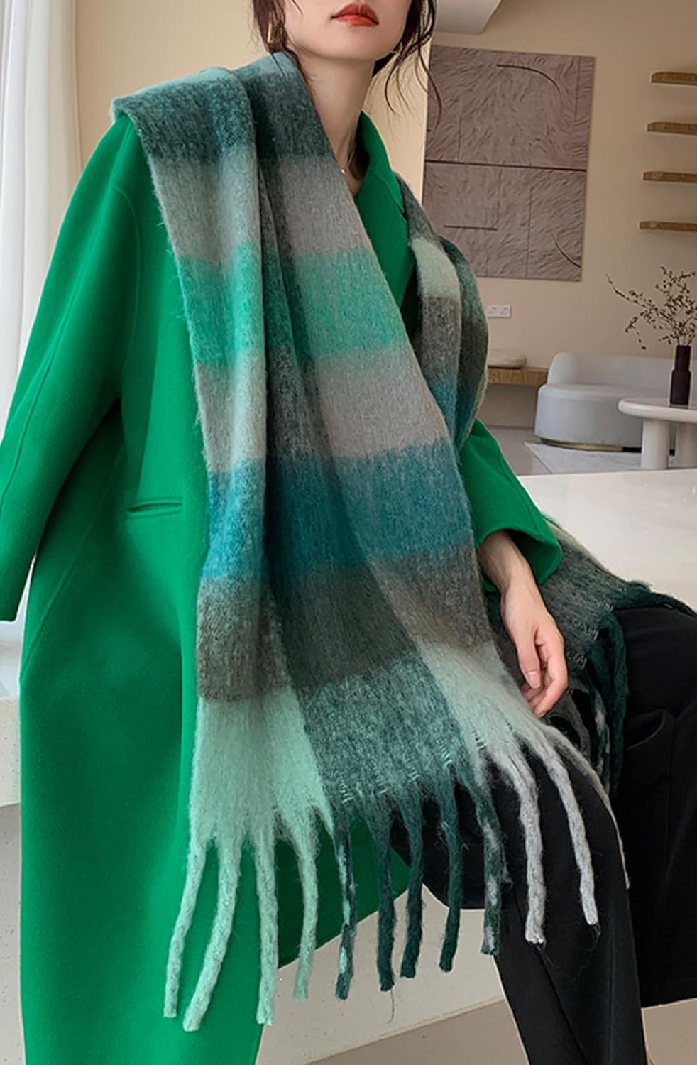 Wander Agio Winter Women Warm Scarf Long Shawl Large Scarves Cold Weather Thick Blanket Scarfs Colorful Plaid - Image 2