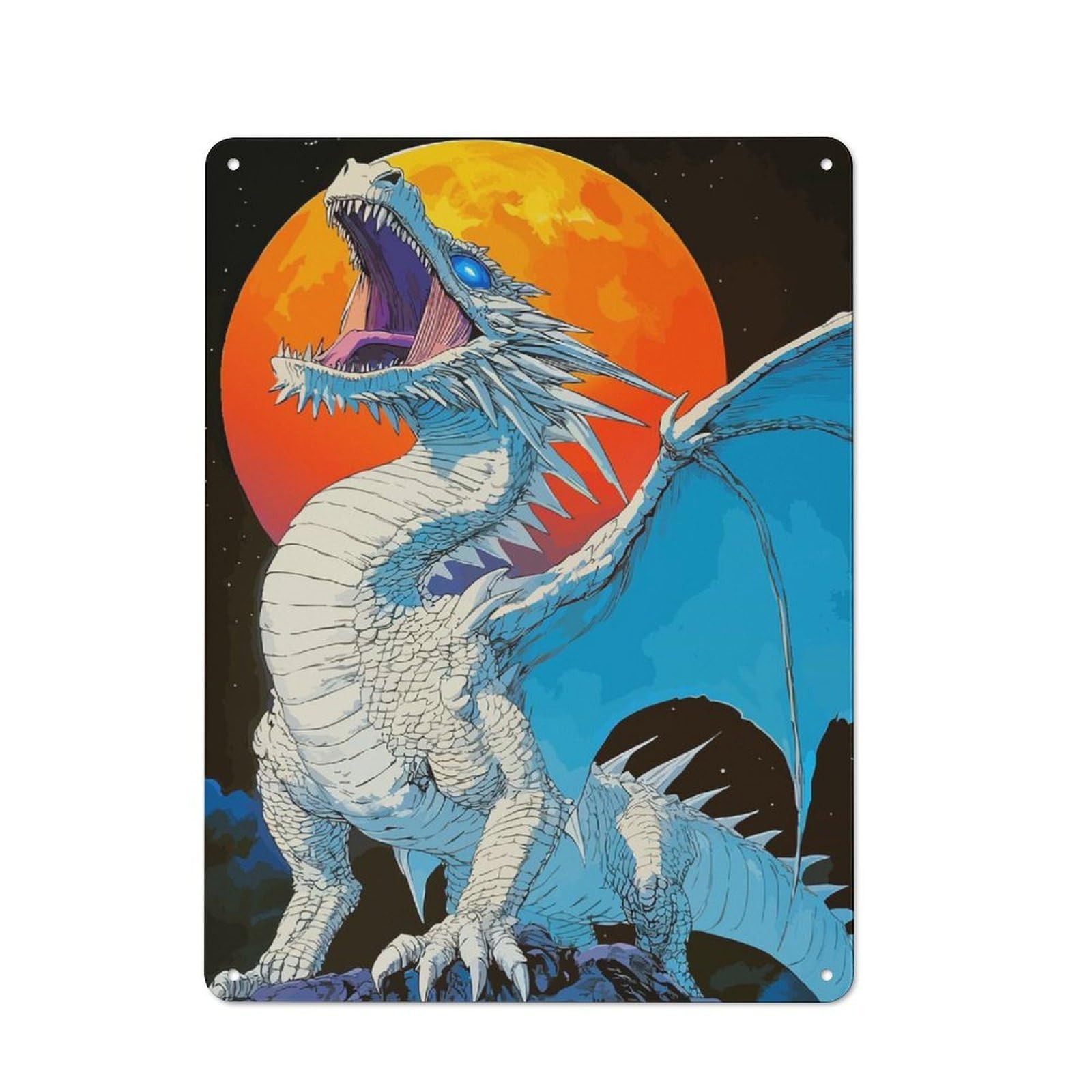 Junmoney White Dragon Roaring At The Moon Retro Tin Sign 40X30cm For Lounge Or Reading Corner, Gift For Lounge Decor Fans During The Christmas Season