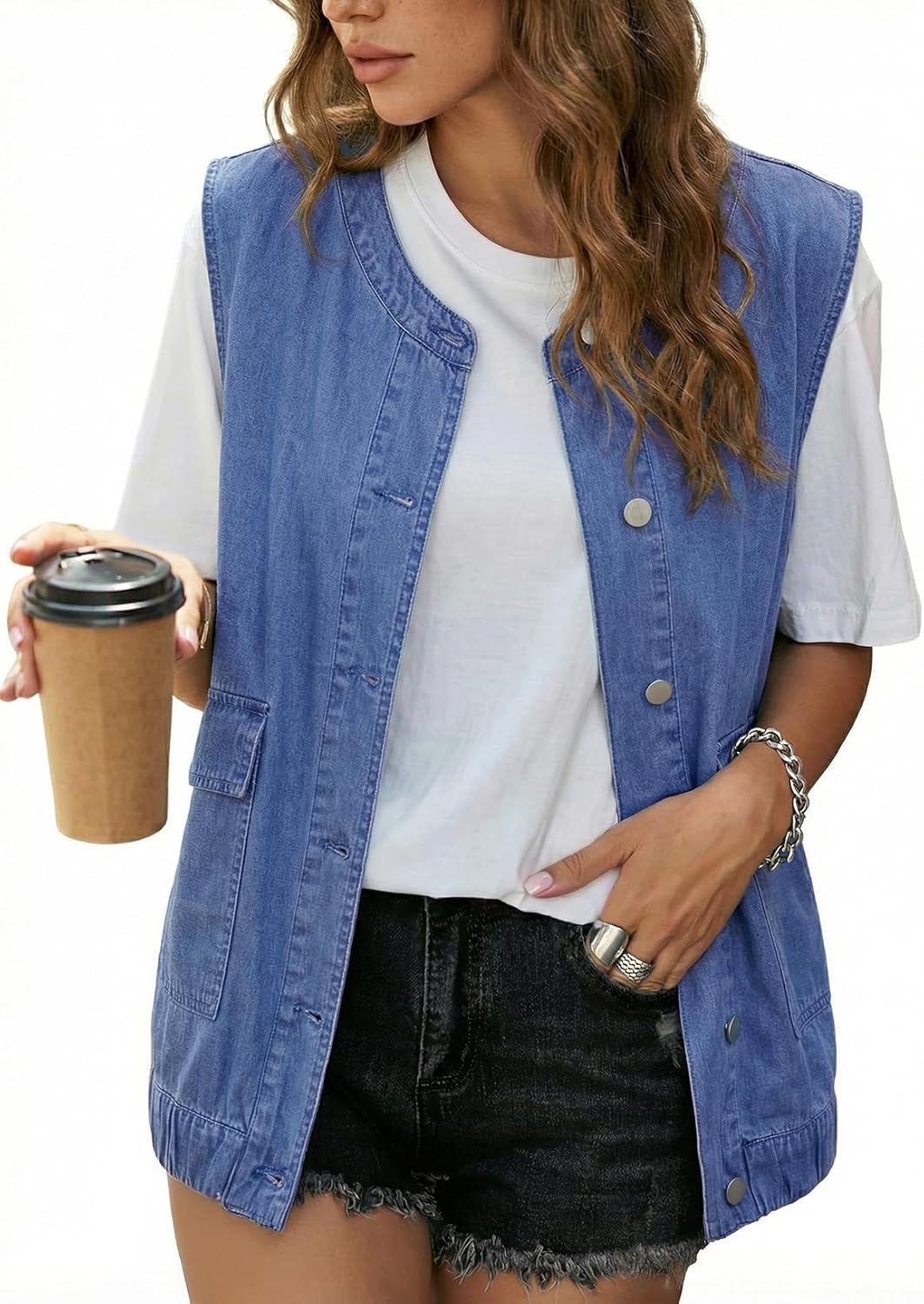 Dokotoo Women's Denim Vest Sleeveless Button Down Jean Vest Waistcoat Jacket with Pockets