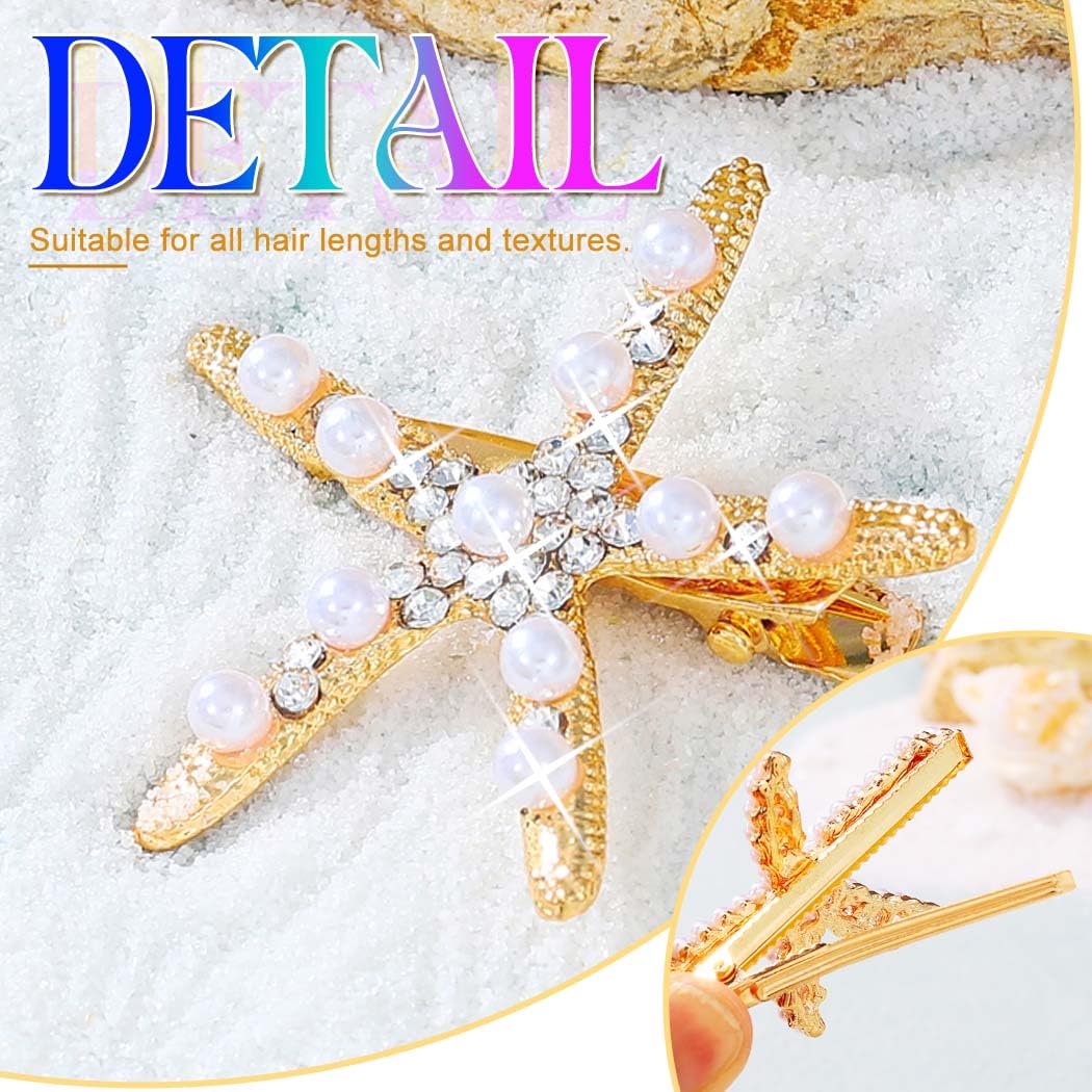 Reaky Mermaid Hair Clips Starfish Hair Clip Rhinestone Clips Hair Accessories for Women (Gold), 1 count (Pack of 3) - Image 4