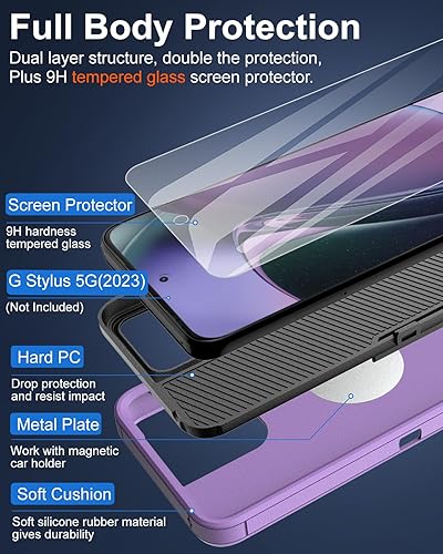 Miniatura 3 de Dahkoiz Funda para Motorola Moto G Stylus 5G (2023), con protector de pantalla, cubierta de puerto a prueba de polvo, soporte magnético para