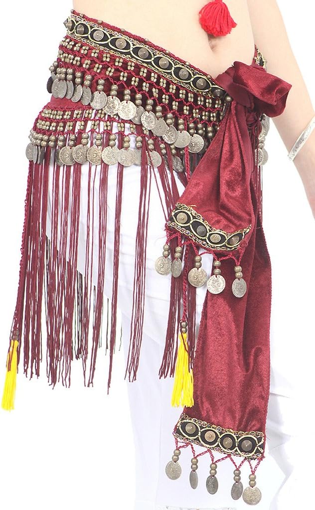 Women's Belly Dance Tribal Hip Scarf with Fringe Coins Flannel - Image 6