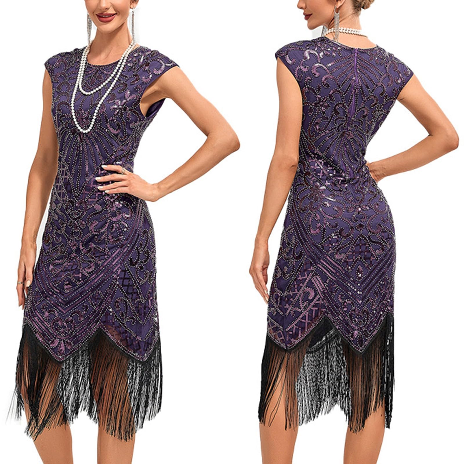 Robe Charleston pour femme - Costume des années 20 - Robe Gatsby à paillettes - Robe à franges - Costume de carnaval des années 1920 - Robe vintage à franges - Robe de fête
