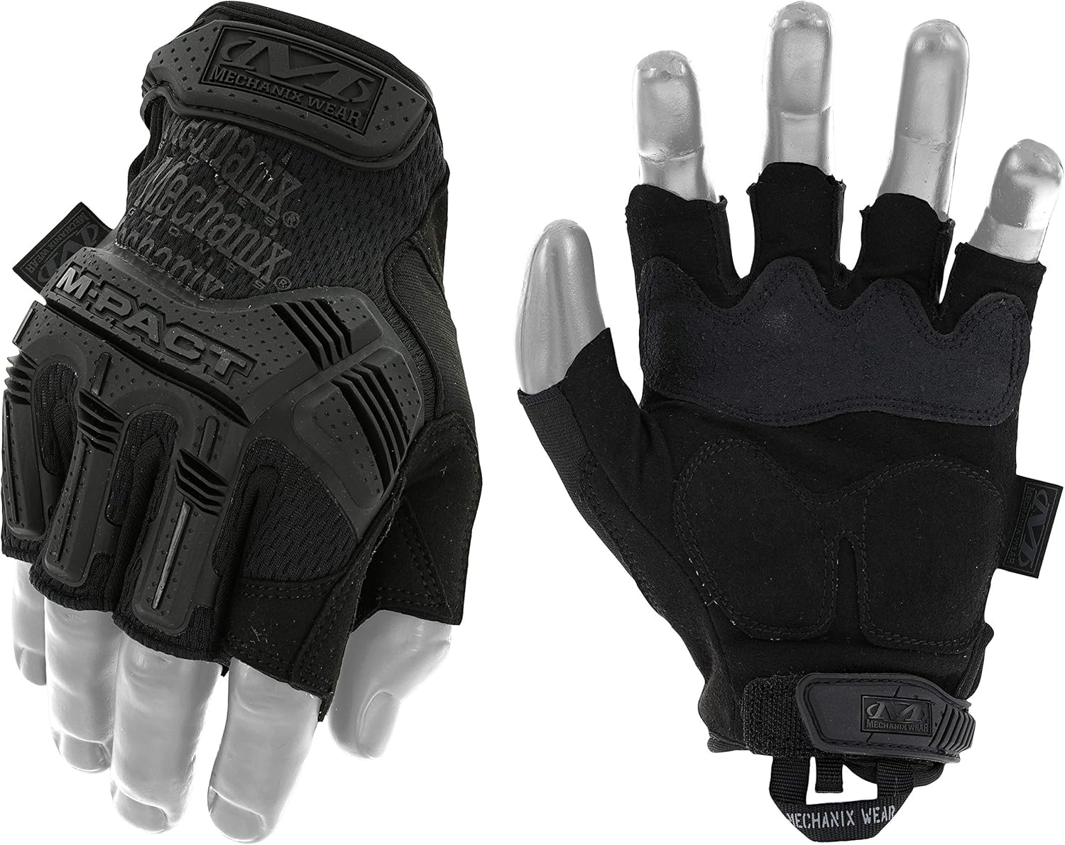 M-Pact Fingerless Tactical Impact Resistant Gloves - Impact Protection & Vibration Absorption - Heavy Duty - Machine Washable - Medium - Covert Black