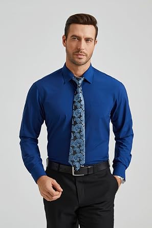 Enlision Mens Dress Shirts Long Sleeve Button Down Shirt for Men Regular Fit Business Casual Shirt and Tie Sets for Wedding