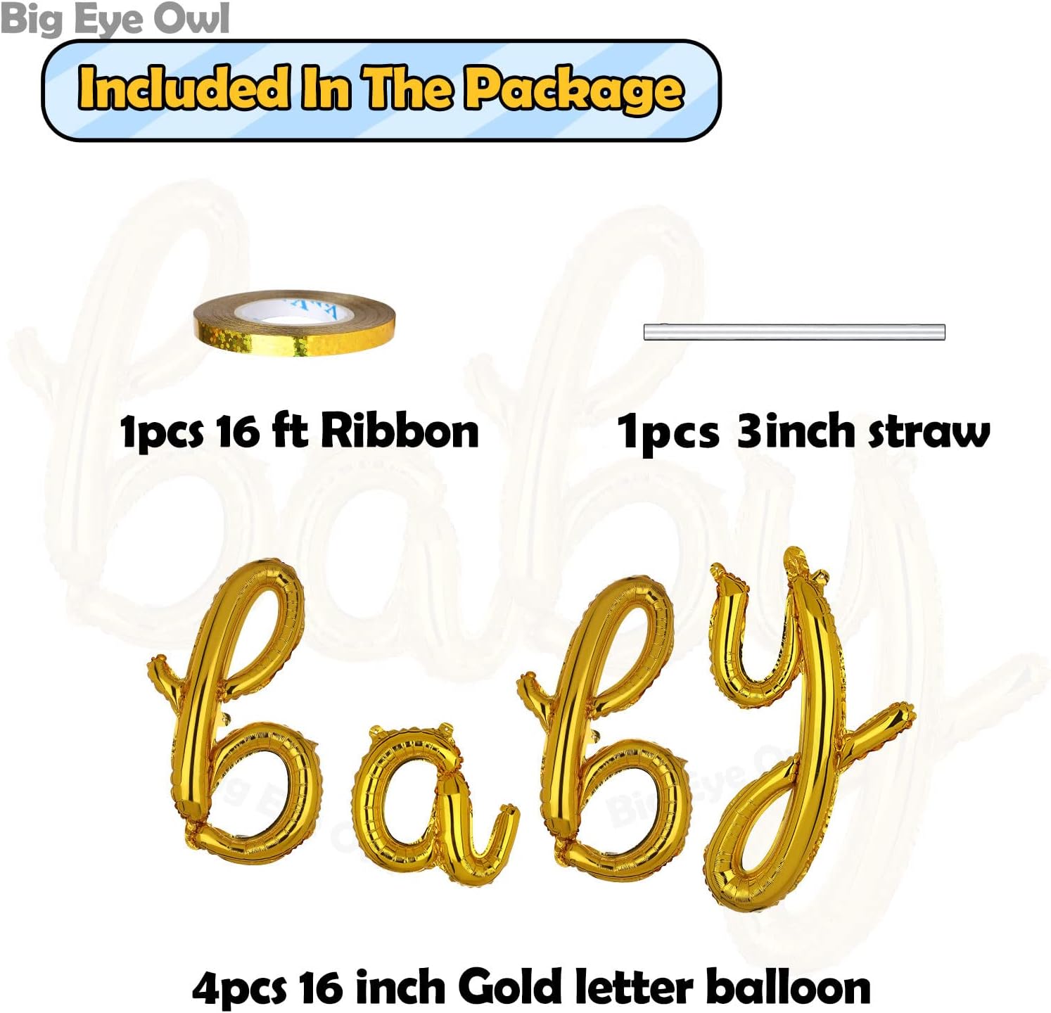 16 Inch Gold Baby Balloon Foil Letter Balloons Cursive Mylar Banner Baby Shower Anniversary Birthday Party Decorations Supplies Small - Image 3