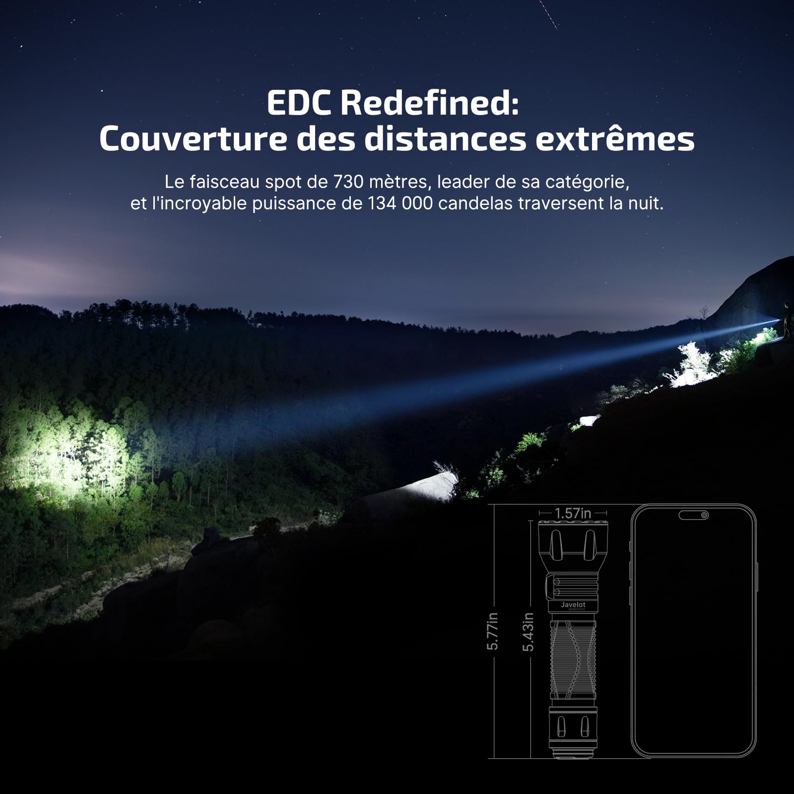 OLIGHT Javelot Lampe de Poche Tactique 1350 Lumens 6 Modes d'éclairage | Portée 730 Mètres, 72 Jours Autonomie, Double Interrupteur, Rechargeable, Idéal pour Chasse, Camping et Loisirs en Plein Air