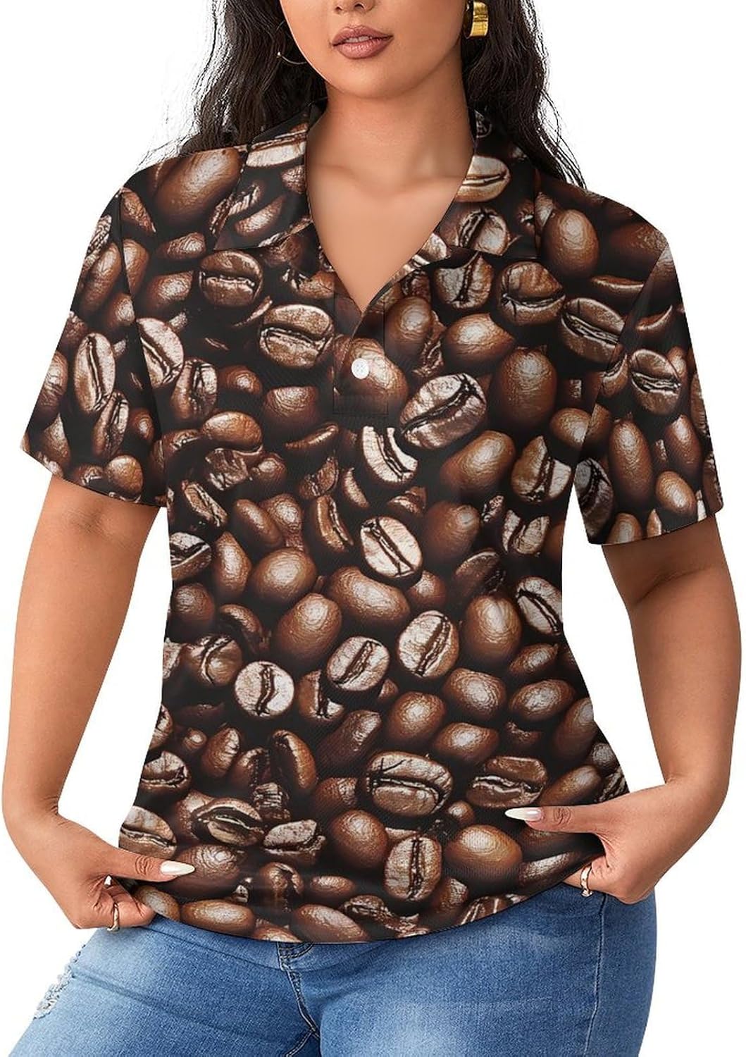 Coffee Beans Women's Golf Polo Shirts Short Sleeve Quick Dry Tennis Tops Casual Work Blouses