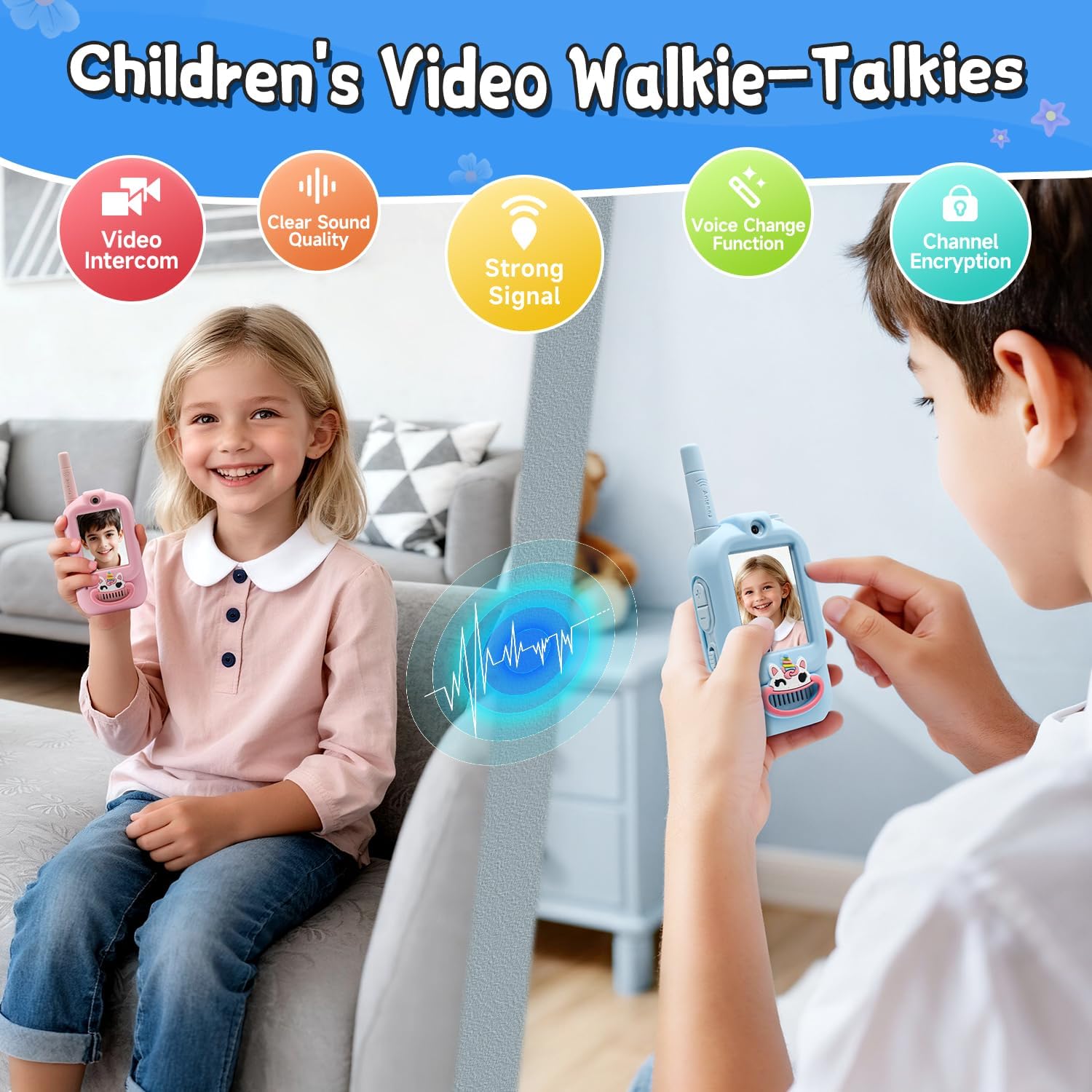 Video Walkie Talkies for Kids Ages 3-12, 2 Pack Rechargeable Video Intercom Toys with Camera, Indoor Outdoor Adventure Games for Family Camping Hiking Birthday Gifts for Boys Girls (New Blue/Pink)