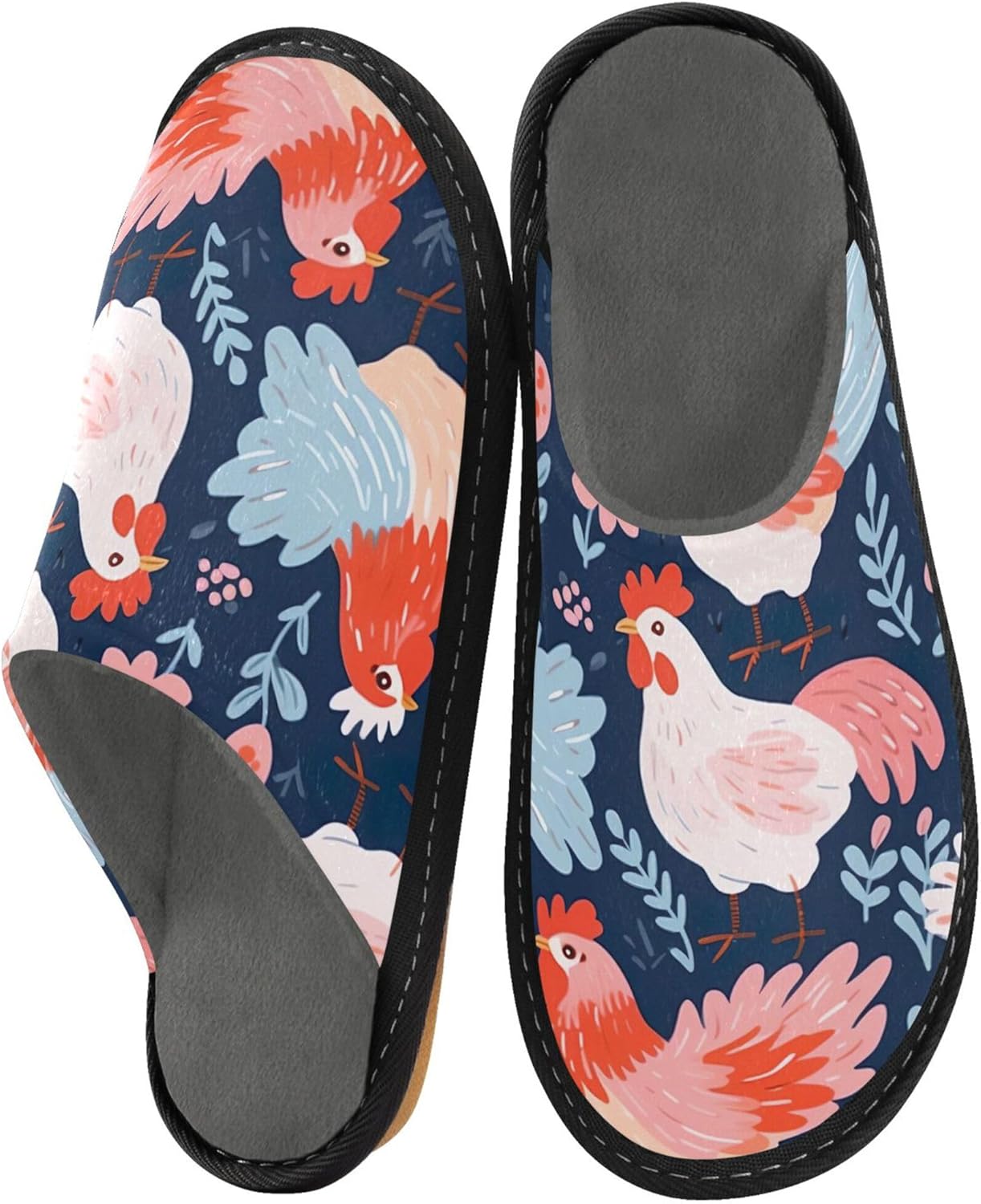 Rooster Hens House Slippers – Cozy Fuzzy Slippers for Guests, Washable & Disposable, Perfect for Shoeless Home, Spa & Hotel Use A110589