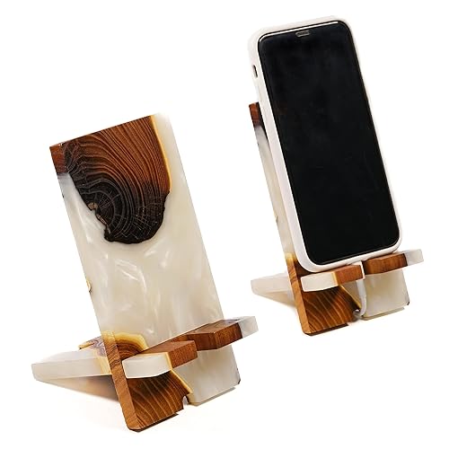 Epoxy & Wood Cell Phone stand for desk Unique Portable Phone Holder for charging, Universal Foldable Stand, Compatible with iPad Mini, iPhone 14 13