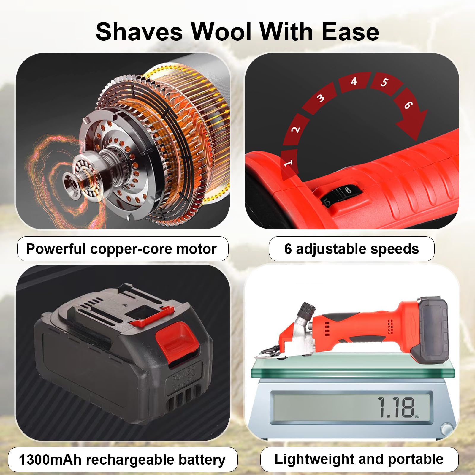 Tosatrice Elettrica per Pecore,Tosatrice Portatile Ricaricabile per Pecore,Capre,Bovini,Kit per La Toelettatura del Bestiame per Agricoltori E Allevatori,A 6 velocità Orange-2Batteries