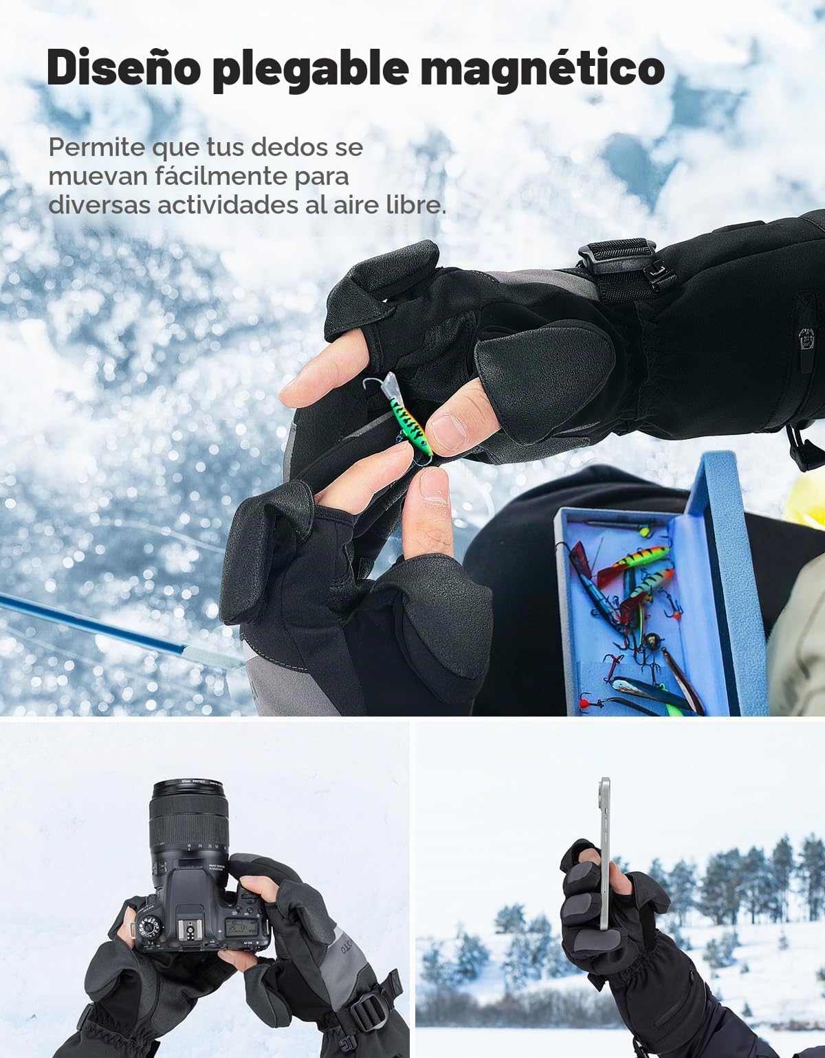 KEMIMOTO Guantes Calefactables, Guantes Moto Térmicos con Batería 7,4 V, 2500 mAh, para Nieve, Pesca en Hielo Invierno Actividades al Aire Libre